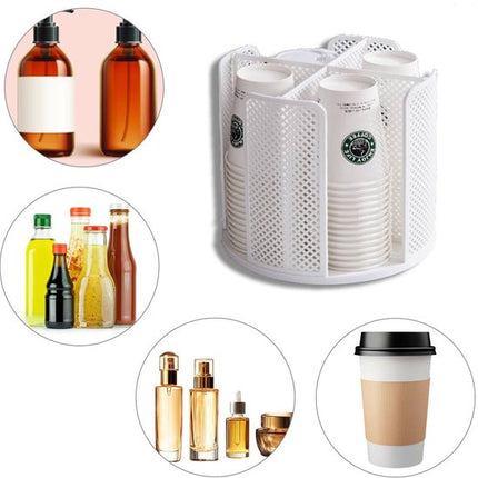 Rotating cup holder for paper cups - holder with four compartments - with 360° rotating base - suitable for kitchens, bathrooms and coffee bars - white.
