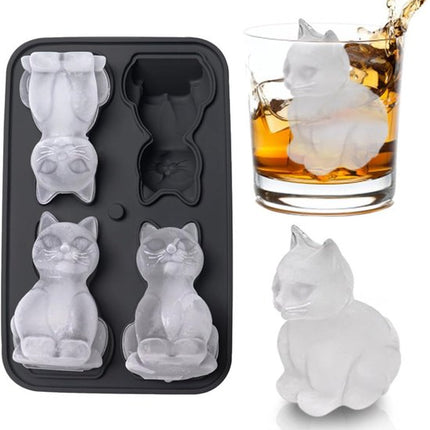 3D Cat Ice Cube Mold - With Integrated Funnel - Silicone for Cocktails & Whisky - Easy De-Moulding.