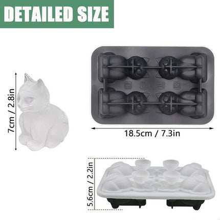 3D Cat Ice Cube Mold - With Integrated Funnel - Silicone for Cocktails & Whisky - Easy De-Moulding.