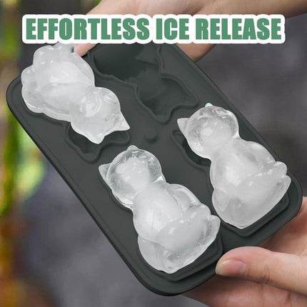 3D Cat Ice Cube Mold - With Integrated Funnel - Silicone for Cocktails & Whisky - Easy De-Moulding.