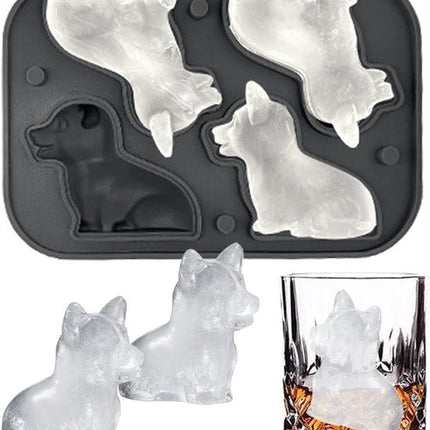 3D Corgi Ice Cube Mold - With Integrated Funnel - Cute Dog Shape - Silicone & Easy De-molding.