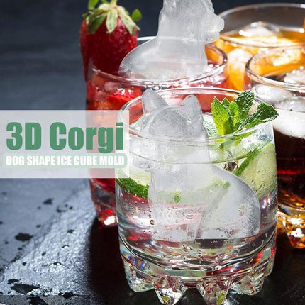3D Corgi Ice Cube Mold - With Integrated Funnel - Cute Dog Shape - Silicone & Easy De-molding.