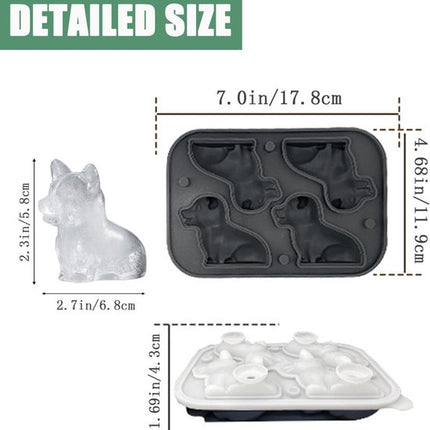 3D Corgi Ice Cube Mold - With Integrated Funnel - Cute Dog Shape - Silicone & Easy De-molding.