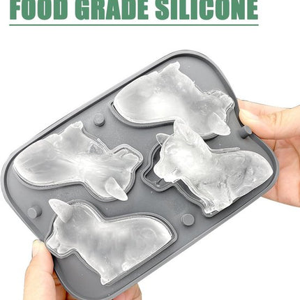 3D Corgi Ice Cube Mold - With Integrated Funnel - Cute Dog Shape - Silicone & Easy De-molding.