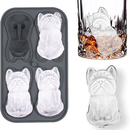 3D French Bulldog Ice Cube Mold - With Integrated Funnel - Cute Dog Shape - Silicone & Easy De-molding.