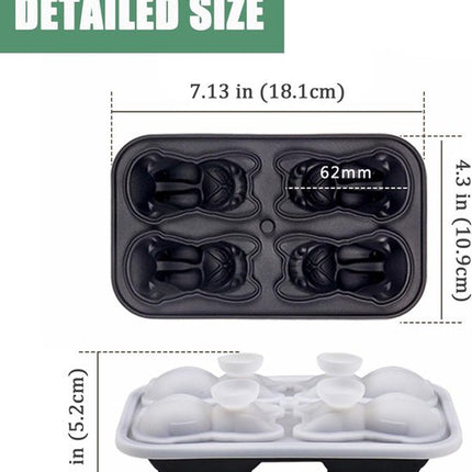3D French Bulldog Ice Cube Mold - With Integrated Funnel - Cute Dog Shape - Silicone & Easy De-molding.