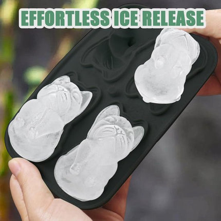 3D French Bulldog Ice Cube Mold - With Integrated Funnel - Cute Dog Shape - Silicone & Easy De-molding.