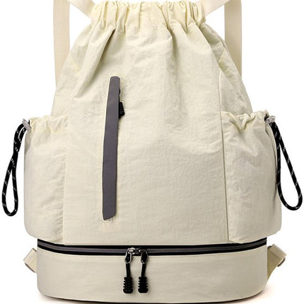 Drawstring Backpack - Waterproof Sports Bag - Lightweight Sports Backpack - With Shoe Compartment - Unisex - Suitable for Basketball, Football, Swimming and Travel - White.