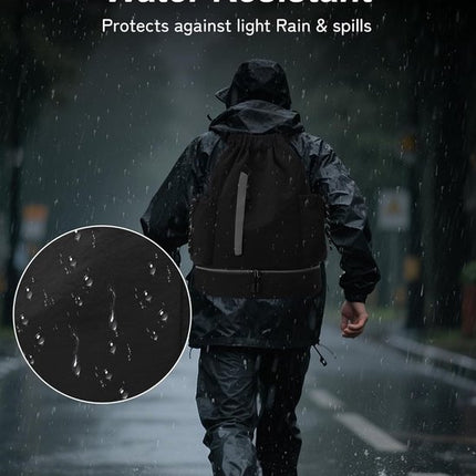 Drawstring Backpack - Waterproof Sports Bag - Lightweight Sports Backpack - With Shoe Compartment - Unisex - Suitable for Basketball, Football, Swimming and Travel - Blue.