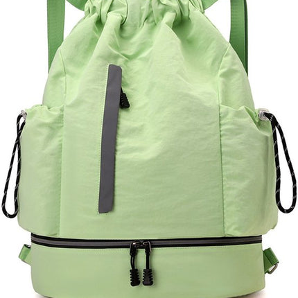 Drawstring Backpack - Waterproof Sports Bag - Lightweight Sports Backpack - With Shoe Compartment - Unisex - Suitable for Basketball, Football, Swimming and Travel - Vegetable.
