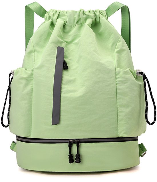 Drawstring Backpack - Waterproof Sports Bag - Lightweight Sports Backpack - With Shoe Compartment - Unisex - Suitable for Basketball, Football, Swimming and Travel - Vegetable.