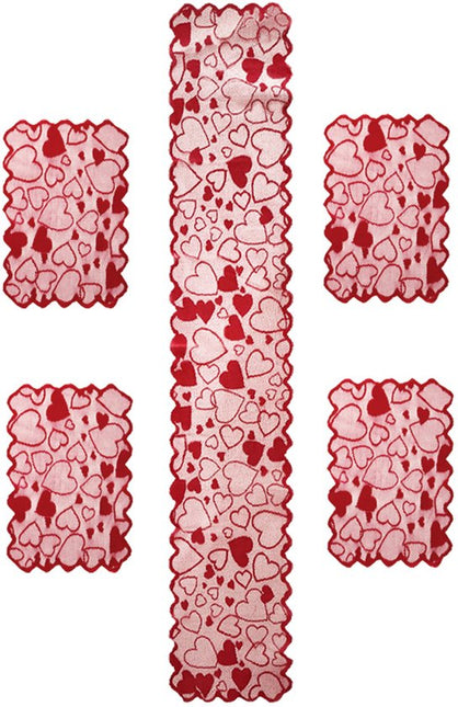 Placemats - Valentine's Day Table Runner - Red Lace Table Runner - Romantic Table Runners for Home Decor - Suitable for Weddings and Valentine's Day Decorations（Type A）.