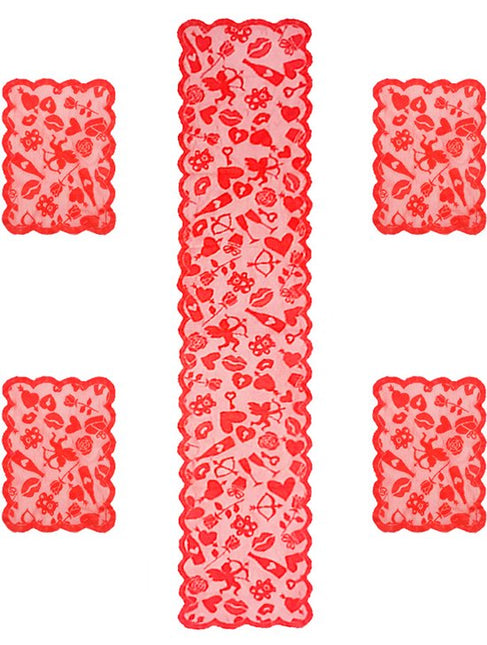 Placemats - Valentine's Day Table Runner - Red Lace Table Runner - Romantic Table Runners for Home Decor - Suitable for Weddings and Valentine's Day Decorations（Type B）.