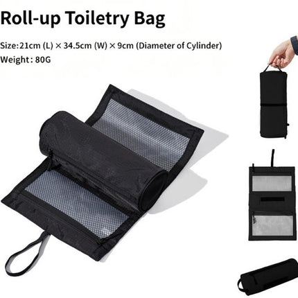 Foldable Toiletry Bag with Hanging Hook - Waterproof Travel Wash Bag - with Multiple Compartments & Mesh - Compact Makeup and Toiletry Bag for Vacation, Sports and Camping - Black.