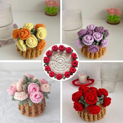 Coasters - Mini Basket Included - Floral Coasters - Vintage Rose Design - Suitable for coffee tables, weddings, housewarming parties, birthdays, etc.（Yellow）.