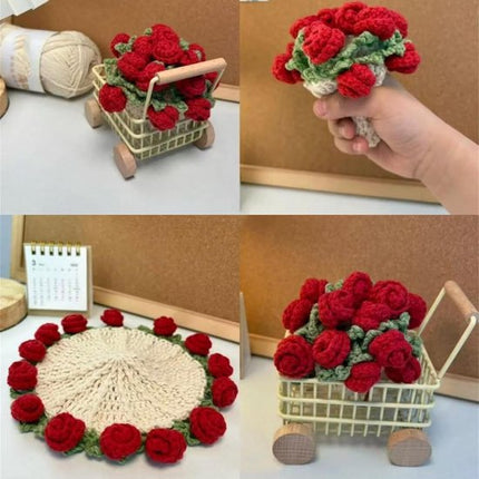 Coasters - Mini Basket Included - Floral Coasters - Vintage Rose Design - Suitable for coffee tables, weddings, housewarming parties, birthdays, etc.（Yellow）.