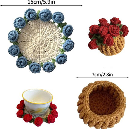 Coasters - Mini Basket Included - Floral Coasters - Vintage Rose Design - Suitable for coffee tables, weddings, housewarming parties, birthdays, etc.（Yellow）.