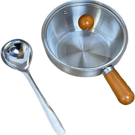 Stainless steel breakfast bowl - Small walnut wood pot for one person - Suitable for fruit salad, yoghurt and muesli (13cm bowl with lid, spoon).