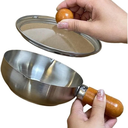 Stainless steel breakfast bowl - Small walnut wood pot for one person - Suitable for fruit salad, yoghurt and muesli (13cm bowl with lid, spoon).