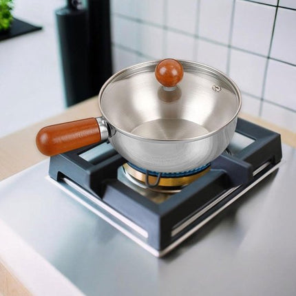 Stainless steel breakfast bowl - Small walnut wood pot for one person - Suitable for fruit salad, yoghurt and muesli (13cm bowl with lid, spoon).