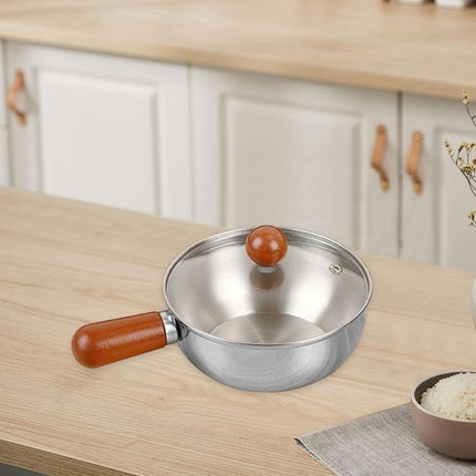 Stainless steel breakfast bowl - Small walnut wood pot for one person - Suitable for fruit salad, yoghurt and muesli (13cm bowl with lid, spoon).