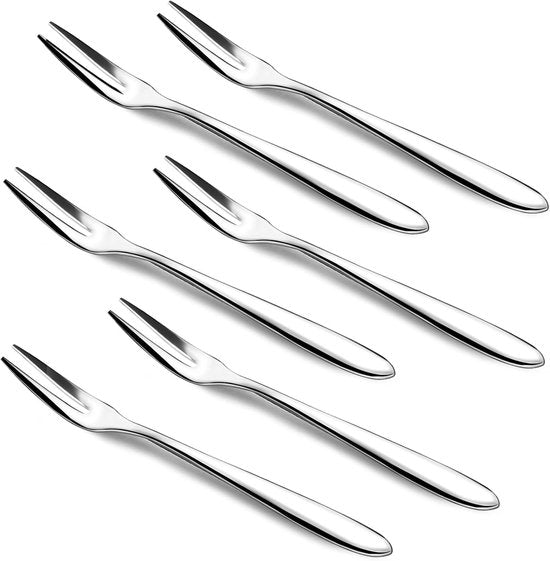 Stainless steel fork set - 6 pieces - Fruit forks - Pastry forks - Small silver-colored metal forks - Dishwasher safe - Suitable for home, kitchen and dining room.