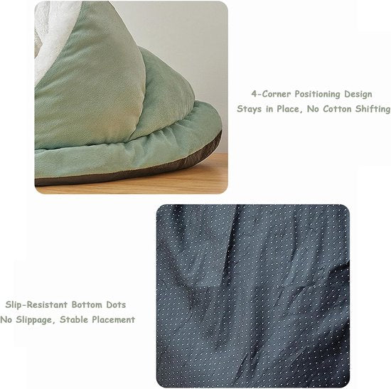 Cat Bed - Comfortable Slipper-Shaped Cat Bed - Semi-Closed Pet Den - Suitable for Indoor Cats and Small Dogs - Warm Plush Cat and Dog Bed - Non-Slip Bottom - 50*35*30 cm - Vegetable.