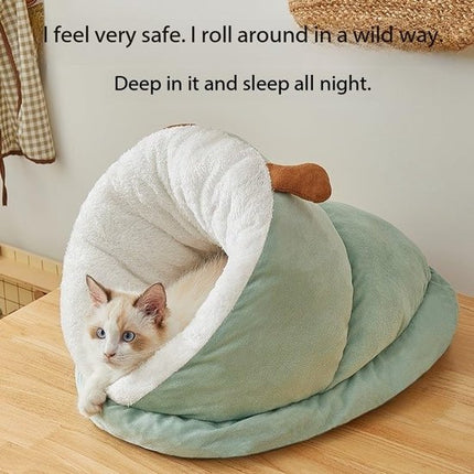 Cat Bed - Comfortable Slipper-Shaped Cat Bed - Semi-Closed Pet Den - Suitable for Indoor Cats and Small Dogs - Warm Plush Cat and Dog Bed - Non-Slip Bottom - 50*35*30 cm - Vegetable.