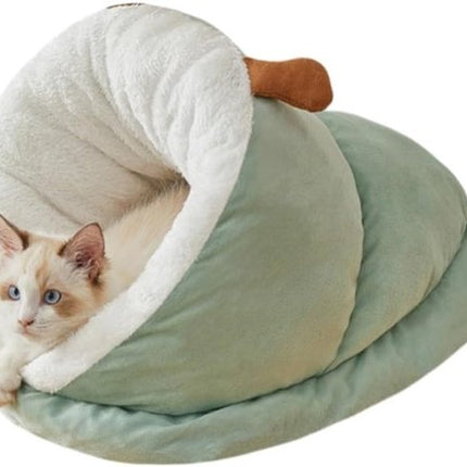 Cat Bed - Comfortable Slipper-Shaped Cat Bed - Semi-Closed Pet Den - Suitable for Indoor Cats and Small Dogs - Warm Plush Cat and Dog Bed - Non-Slip Bottom - 50*35*30 cm - Vegetable.