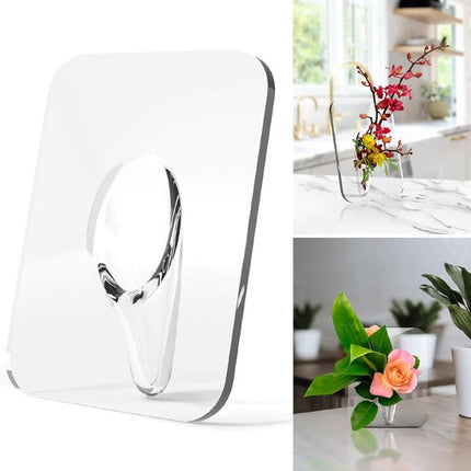 Vase - Minimalist Home Decor Vase - Cute Flower Stand - Photo Frame Style - Acrylic Material - 8 x 6 Inches, Suitable for Tabletop（Transparent Version）.