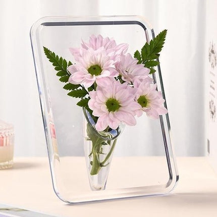 Vase - Minimalist Home Decor Vase - Cute Flower Stand - Photo Frame Style - Acrylic Material - 8 x 6 Inches, Suitable for Tabletop（Transparent Version）.