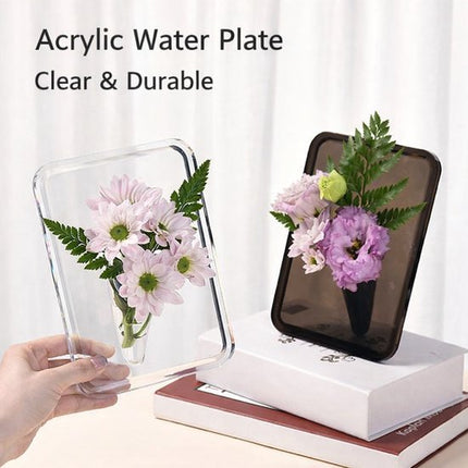 Vase - Minimalist Home Decor Vase - Cute Flower Stand - Photo Frame Style - Acrylic Material - 8 x 6 Inches, Suitable for Tabletop（Transparent Version）.