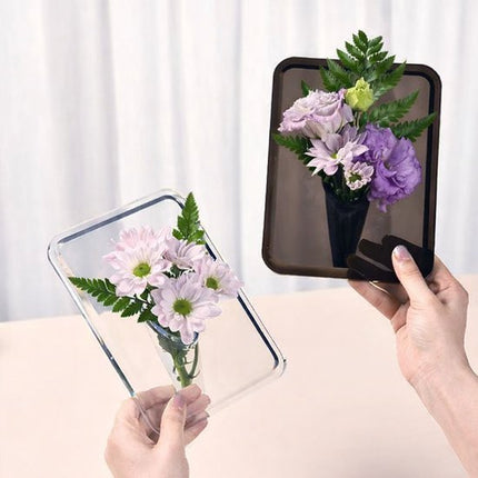 Vase - Minimalist Home Decor Vase - Cute Flower Stand - Photo Frame Style - Acrylic Material - 8 x 6 Inches, Suitable for Tabletop（Gray Version）.