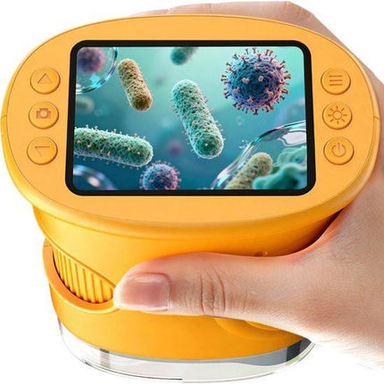 1000x Digital Children's Microscope - With 2 Inch IPS Screen & 8 LED Lights - Handy & Easy to Use for Nature Research - Yellow.