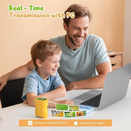 1000x Digital Children's Microscope - With 2 Inch IPS Screen & 8 LED Lights - Handy & Easy to Use for Nature Research - Yellow.
