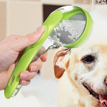 Dog Wash Brush with Soap Dispenser - Long Handle & Soft Massage Head - For Efficient Coat Care.