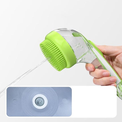 Dog Wash Brush with Soap Dispenser - Long Handle & Soft Massage Head - For Efficient Coat Care.
