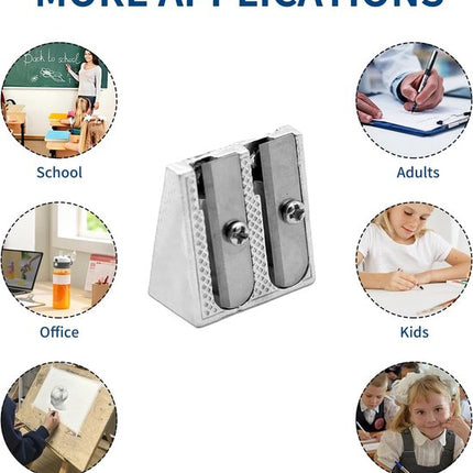 Pencil Sharpener - 3-Piece - Double Hole Pencil Sharpener - Portable Manual Pencil Sharpener - Suitable for Children, Home, School and Office - Silver.