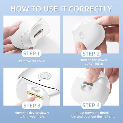 Electric nail clipper - Automatic nail clipper - Safe nail clipper with wireless charging - With LED light and collection container for nail debris - Suitable for children, adults and seniors.
