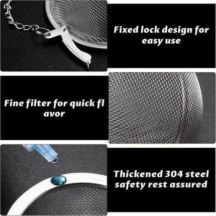 Tea filter - 3 pieces - Stainless steel tea filter - Tea ball filter - Tea filter pot - Infusion ball - Stainless steel tea filter - with extended chain hook - Round tea filter.