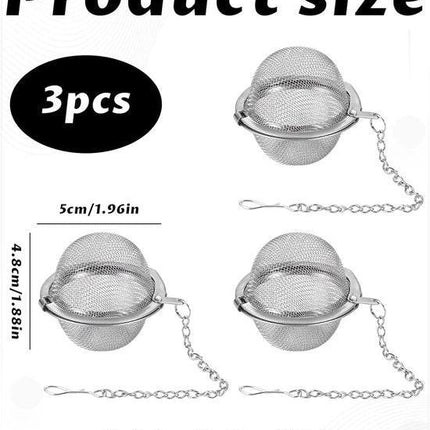 Tea filter - 3 pieces - Stainless steel tea filter - Tea ball filter - Tea filter pot - Infusion ball - Stainless steel tea filter - with extended chain hook - Round tea filter.