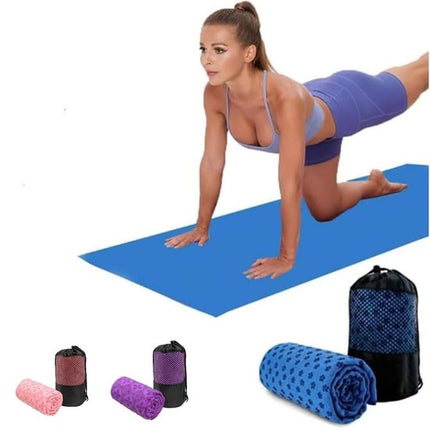 Yoga towel - Moisture-regulating and non-slip - Yoga towel - Quick-drying yoga mat fabric - Breathable yoga mat with mesh storage bag - Suitable for hot yoga, pilates and fitness - Blue.