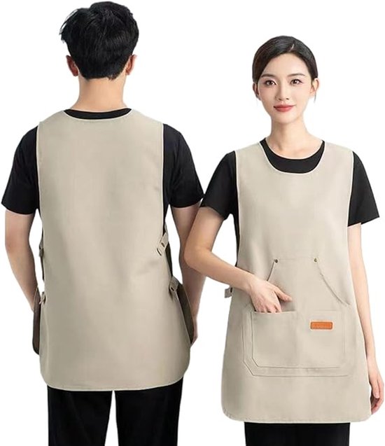 Apron - Vest-style apron - Baking and kitchen wear - Waterproof - Stain resistant - Unisex - Khaki.