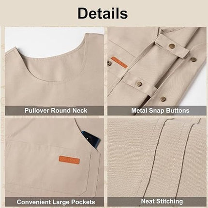Apron - Vest-style apron - Baking and kitchen wear - Waterproof - Stain resistant - Unisex - Khaki.