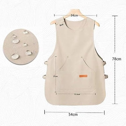 Apron - Vest-style apron - Baking and kitchen wear - Waterproof - Stain resistant - Unisex - Khaki.