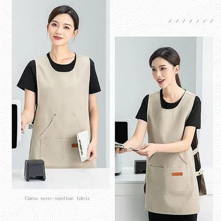 Apron - Vest-style apron - Baking and kitchen wear - Waterproof - Stain resistant - Unisex - Khaki.