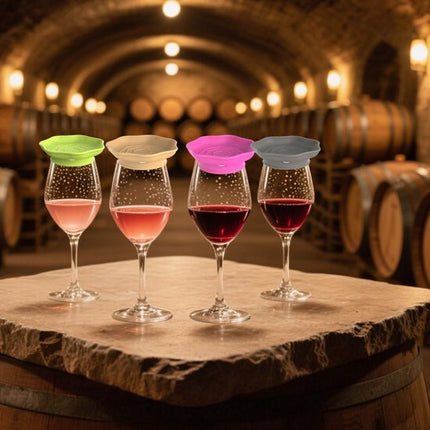 Wine Glass and Snack Tray - 4 Pieces - Draining Silicone Wine Glass and Snack Tray - Non-Slip Lid Coaster - Suitable for appetizers, desserts, family gatherings, and bars.