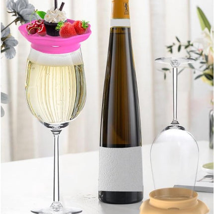 Wine Glass and Snack Tray - 4 Pieces - Draining Silicone Wine Glass and Snack Tray - Non-Slip Lid Coaster - Suitable for appetizers, desserts, family gatherings, and bars.