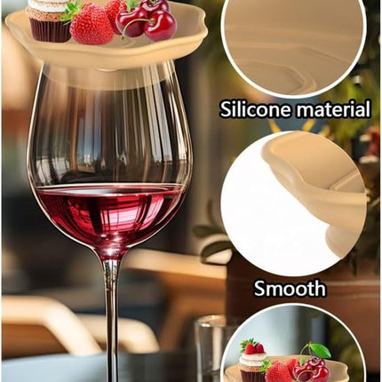 Wine Glass and Snack Tray - 4 Pieces - Draining Silicone Wine Glass and Snack Tray - Non-Slip Lid Coaster - Suitable for appetizers, desserts, family gatherings, and bars.