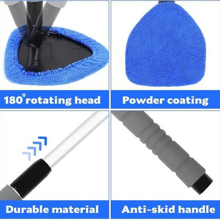 Car Window Cleaning Kit - 5-Piece - Car Window Cleaning Tool - Car Window Cleaning Tool - Car Window Cleaning Brush with Telescopic Handle - 1 Handle + 4 Blue Cloths + 1 50ml Spray Bottle.